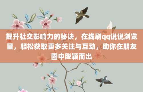 提升社交影响力的秘诀,在线刷qq说说浏览量,轻松获取更多关注与互动,助你在朋友圈中脱颖而出