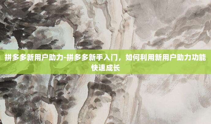拼多多新用户助力-拼多多新手入门,如何利用新用户助力功能快速成长