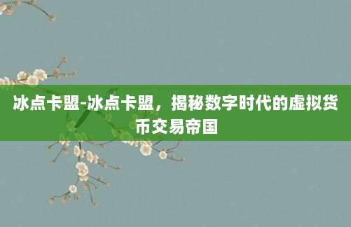 冰点卡盟-冰点卡盟,揭秘数字时代的虚拟货币交易帝国
