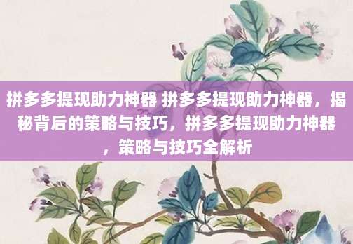 拼多多提现助力神器 拼多多提现助力神器,揭秘背后的策略与技巧,拼多多提现助力神器,策略与技巧全解析