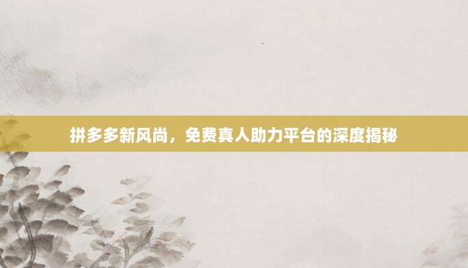 拼多多新风尚,免费真人助力平台的深度揭秘