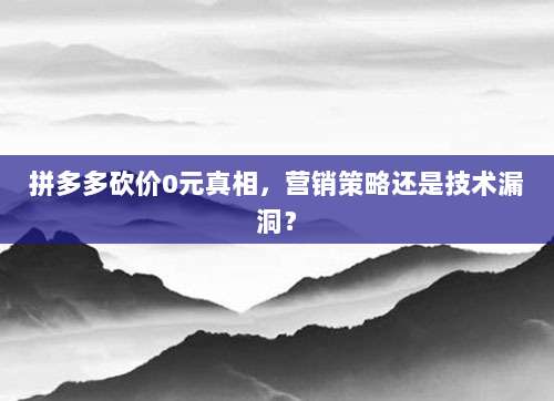 拼多多砍价0元真相,营销策略还是技术漏洞?