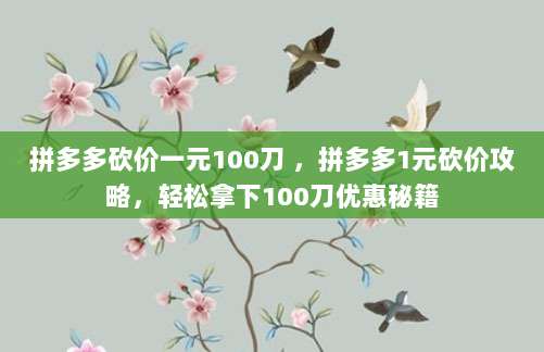 拼多多砍价一元100刀 ,拼多多1元砍价攻略,轻松拿下100刀优惠秘籍