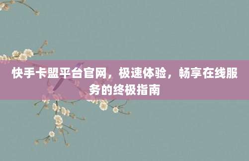 快手卡盟平台官网,极速体验,畅享在线服务的终极指南