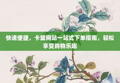 快速便捷,卡盟网站一站式下单指南,轻松享受购物乐趣