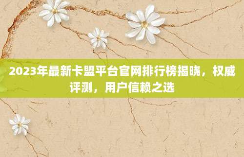 2023年最新卡盟平台官网排行榜揭晓,权威评测,用户信赖之选