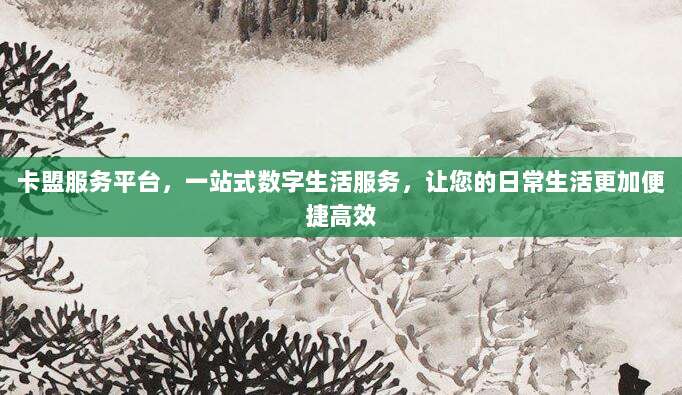 卡盟服务平台,一站式数字生活服务,让您的日常生活更加便捷高效
