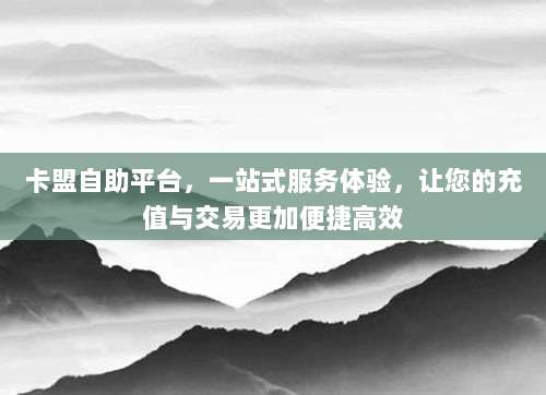 卡盟自助平台,一站式服务体验,让您的充值与交易更加便捷高效