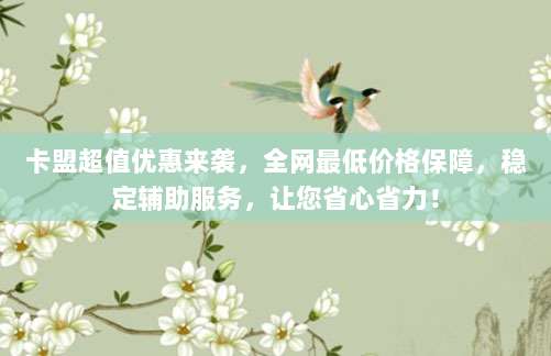 卡盟超值优惠来袭,全网最低价格保障,稳定辅助服务,让您省心省力!