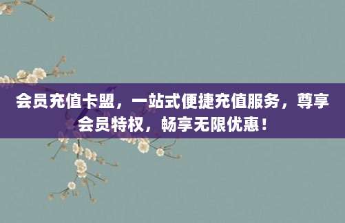 会员充值卡盟,一站式便捷充值服务,尊享会员特权,畅享无限优惠!