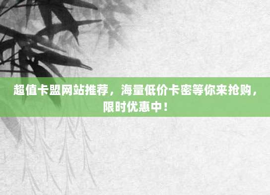 超值卡盟网站推荐,海量低价卡密等你来抢购,限时优惠中!