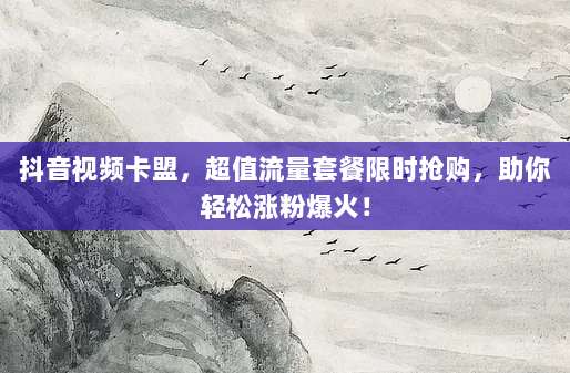 抖音视频卡盟,超值流量套餐限时抢购,助你轻松涨粉爆火!
