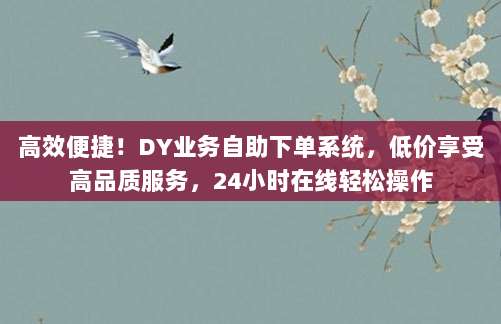 高效便捷!DY业务自助下单系统,低价享受高品质服务,24小时在线轻松操作