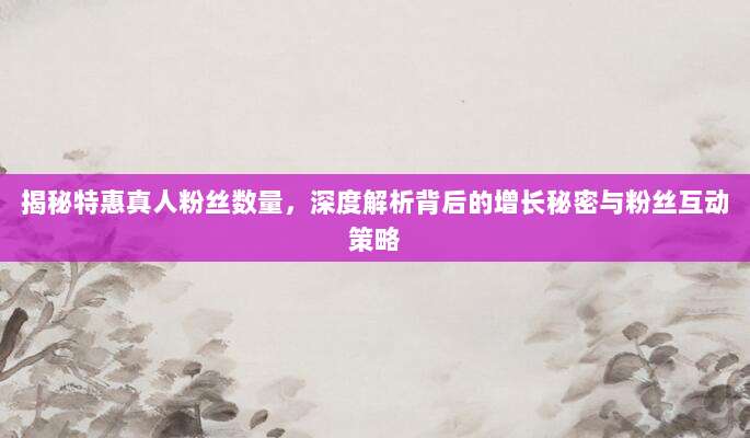 揭秘特惠真人粉丝数量,深度解析背后的增长秘密与粉丝互动策略