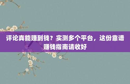 评论真能赚到钱?实测多个平台,这份靠谱赚钱指南请收好