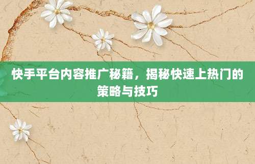 快手平台内容推广秘籍,揭秘快速上热门的策略与技巧