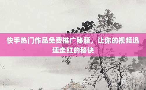 快手热门作品免费推广秘籍,让你的视频迅速走红的秘诀