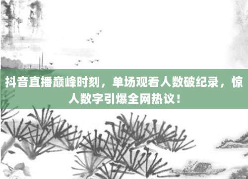 抖音直播巅峰时刻,单场观看人数破纪录,惊人数字引爆全网热议!