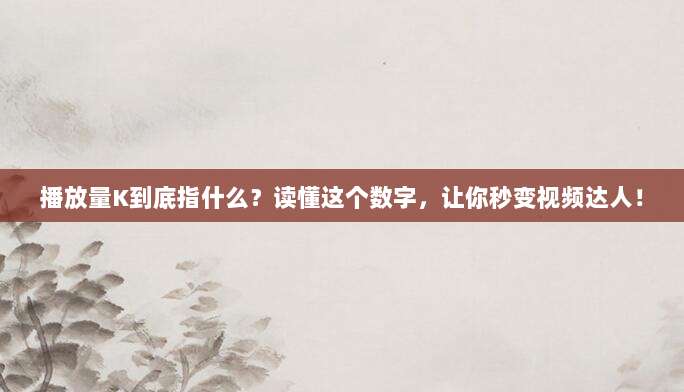 播放量K到底指什么?读懂这个数字,让你秒变视频达人!