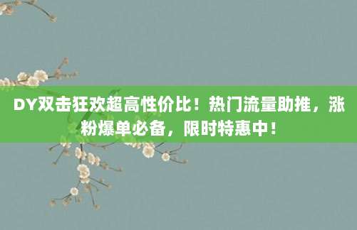 DY双击狂欢超高性价比!热门流量助推,涨粉爆单必备,限时特惠中!