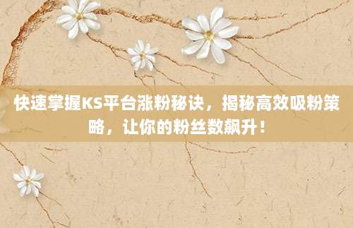 快速掌握KS平台涨粉秘诀,揭秘高效吸粉策略,让你的粉丝数飙升!