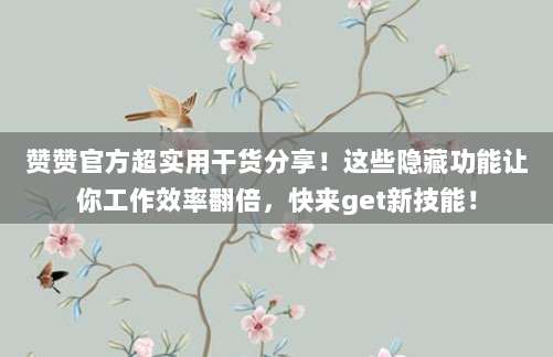 赞赞官方超实用干货分享!这些隐藏功能让你工作效率翻倍,快来get新技能!