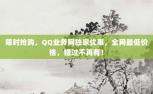 限时抢购,QQ业务网独家优惠,全网最低价格,错过不再有!