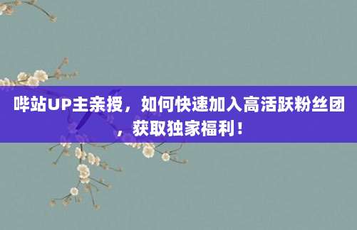 哔站UP主亲授,如何快速加入高活跃粉丝团,获取独家福利!