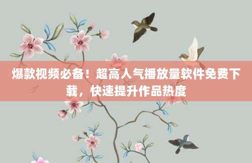 爆款视频必备!超高人气播放量软件免费下载,快速提升作品热度