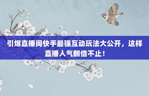 引爆直播间快手最强互动玩法大公开,这样直播人气翻倍不止!