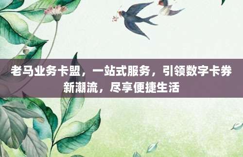 老马业务卡盟,一站式服务,引领数字卡券新潮流,尽享便捷生活