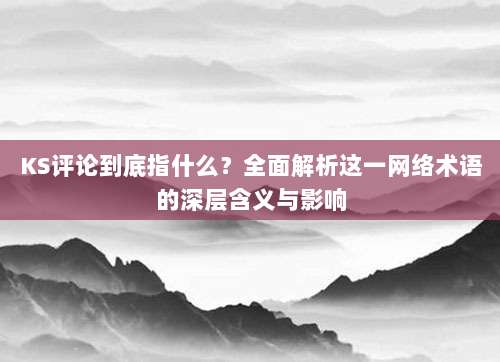 KS评论到底指什么?全面解析这一网络术语的深层含义与影响