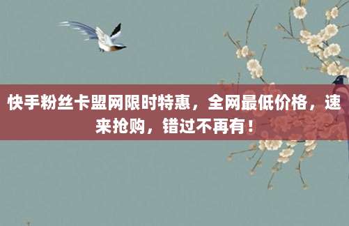 快手粉丝卡盟网限时特惠,全网最低价格,速来抢购,错过不再有!