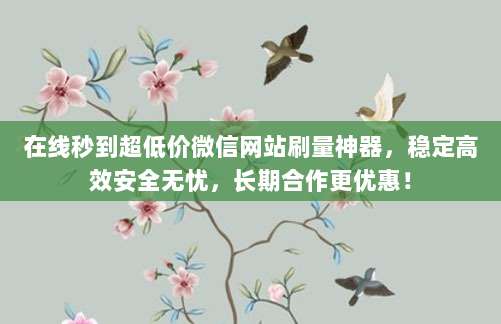 在线秒到超低价微信网站刷量神器,稳定高效安全无忧,长期合作更优惠!