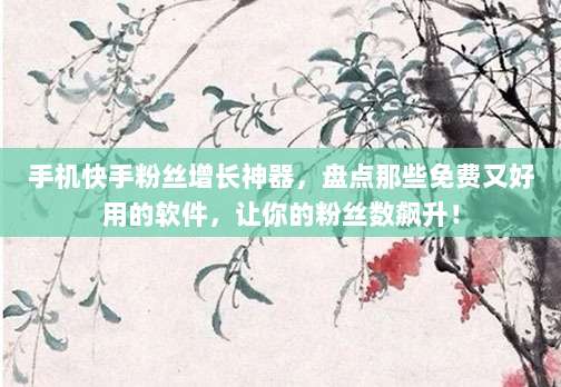 手机快手粉丝增长神器,盘点那些免费又好用的软件,让你的粉丝数飙升!