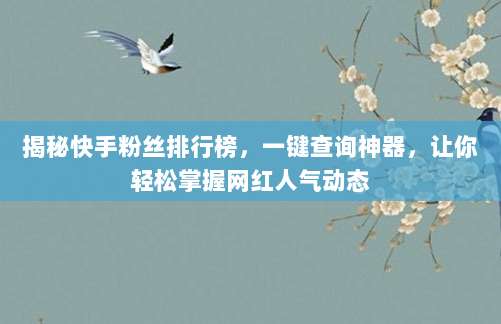 揭秘快手粉丝排行榜,一键查询神器,让你轻松掌握网红人气动态