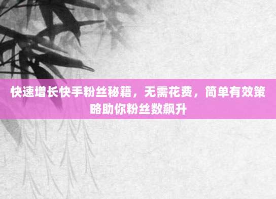 快速增长快手粉丝秘籍,无需花费,简单有效策略助你粉丝数飙升