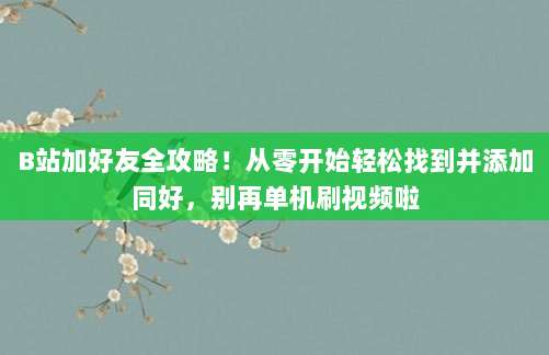 B站加好友全攻略!从零开始轻松找到并添加同好,别再单机刷视频啦