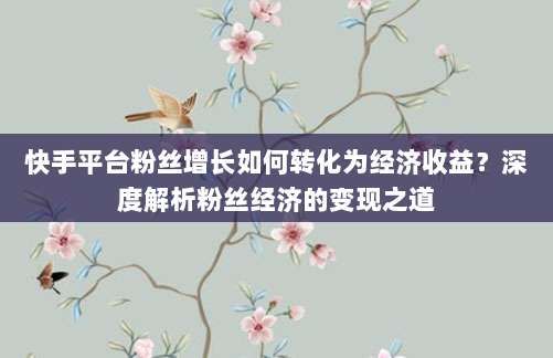 快手平台粉丝增长如何转化为经济收益?深度解析粉丝经济的变现之道
