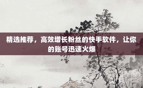 精选推荐,高效增长粉丝的快手软件,让你的账号迅速火爆