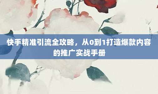 快手精准引流全攻略,从0到1打造爆款内容的推广实战手册